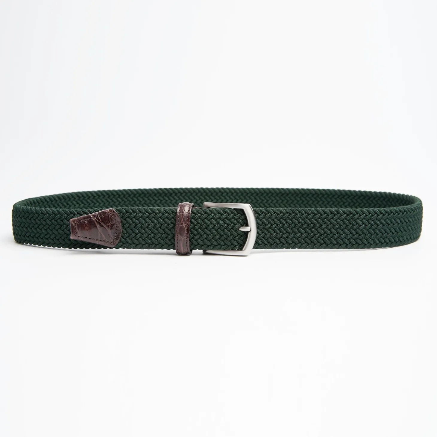 Dark Green Woven Stretch Bel With Alligator Trims