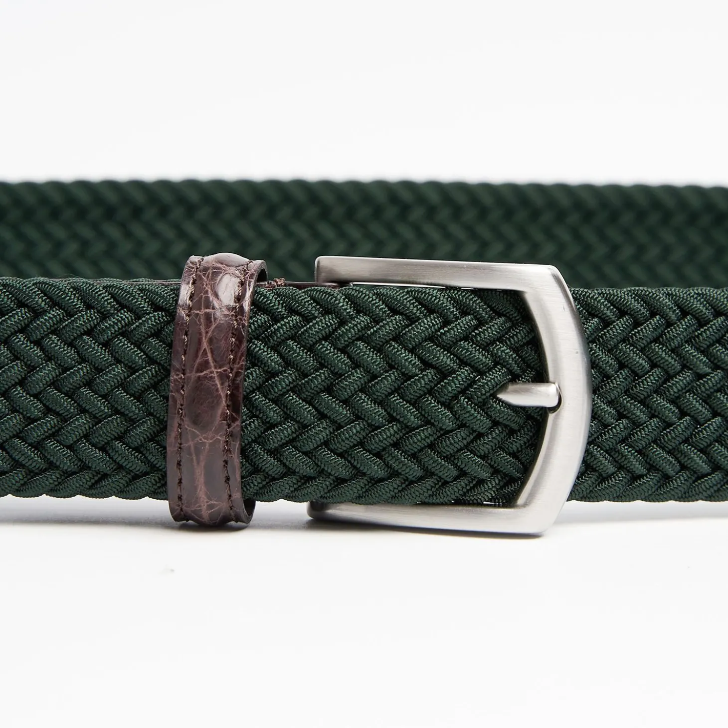 Dark Green Woven Stretch Bel With Alligator Trims