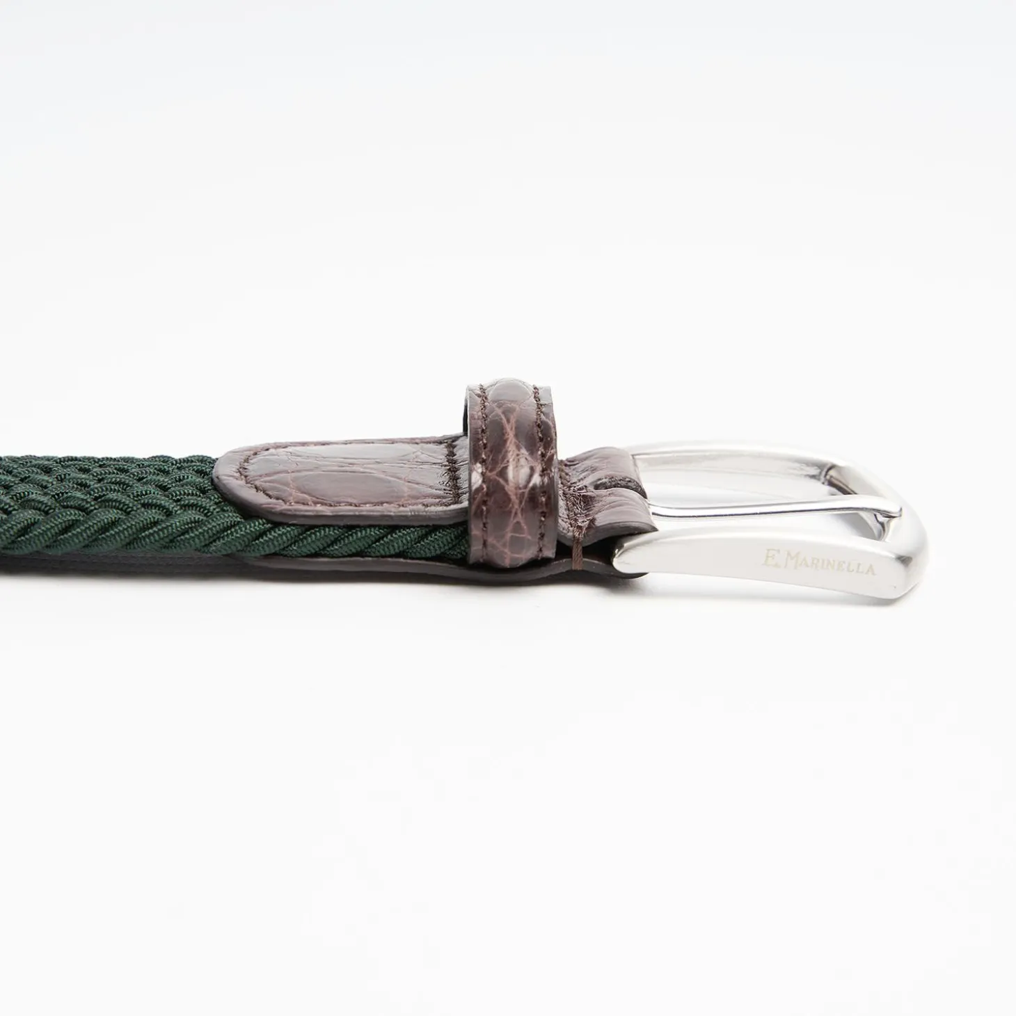 Dark Green Woven Stretch Bel With Alligator Trims