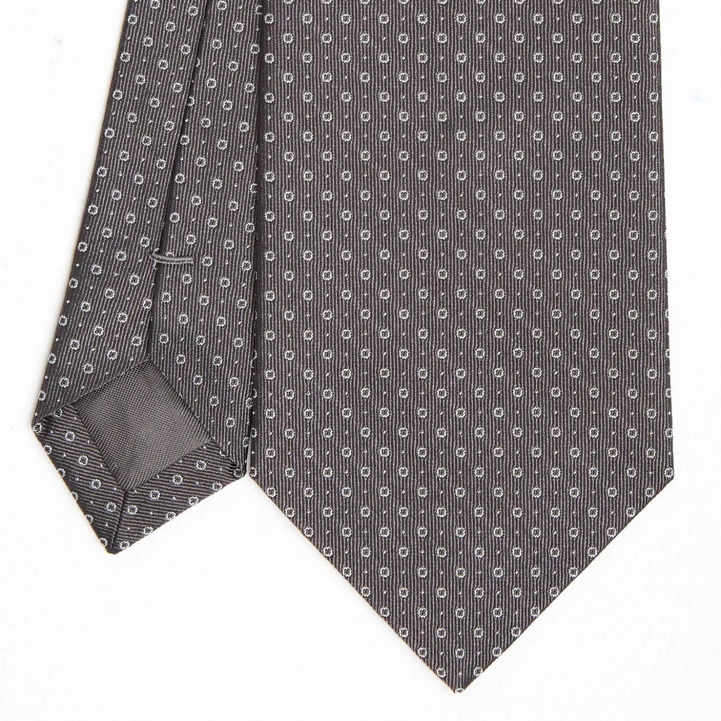 Dark Grey Ceremonial Jacquard Silk Tie Small Geometric Pattern