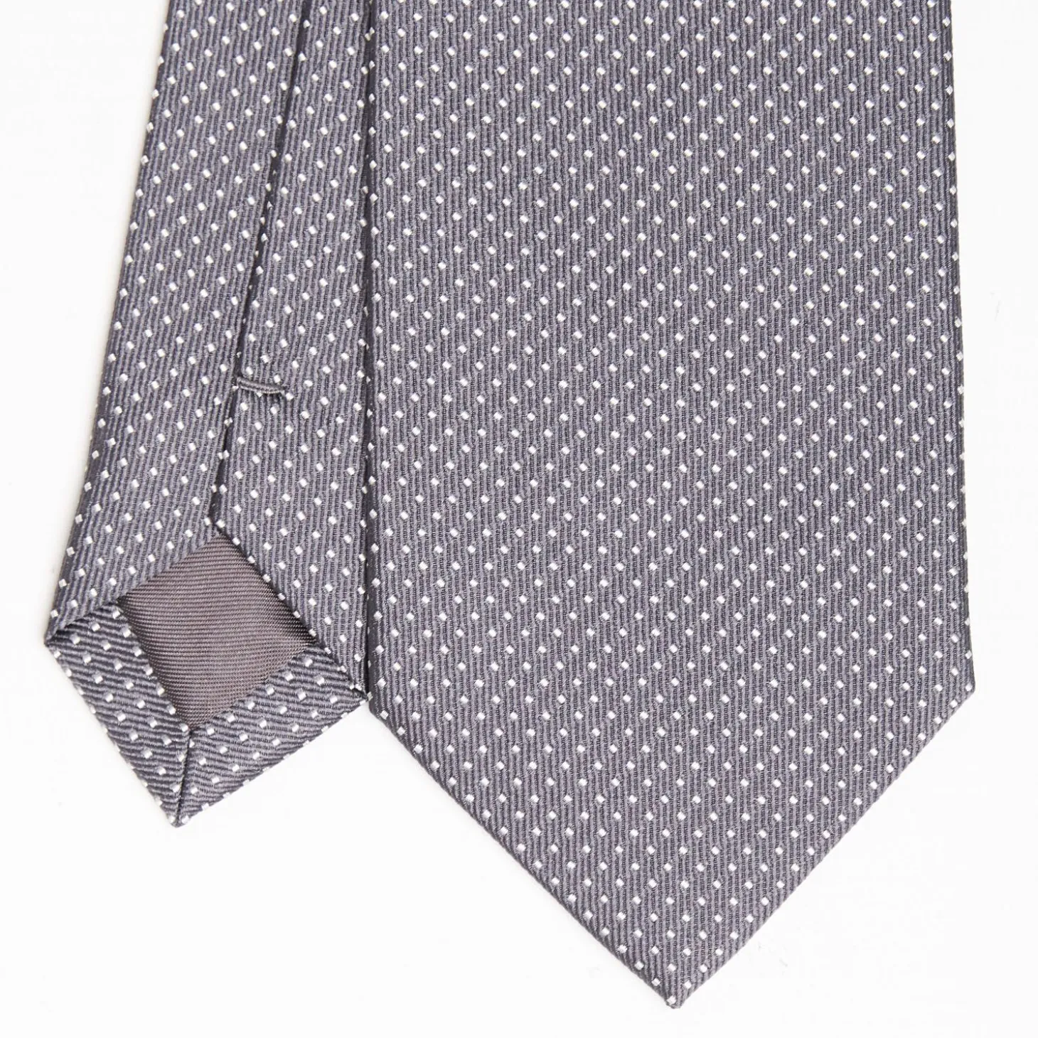 Dark Grey Ceremonial Jacquard Silk Tie Small Polka Dot Pattern
