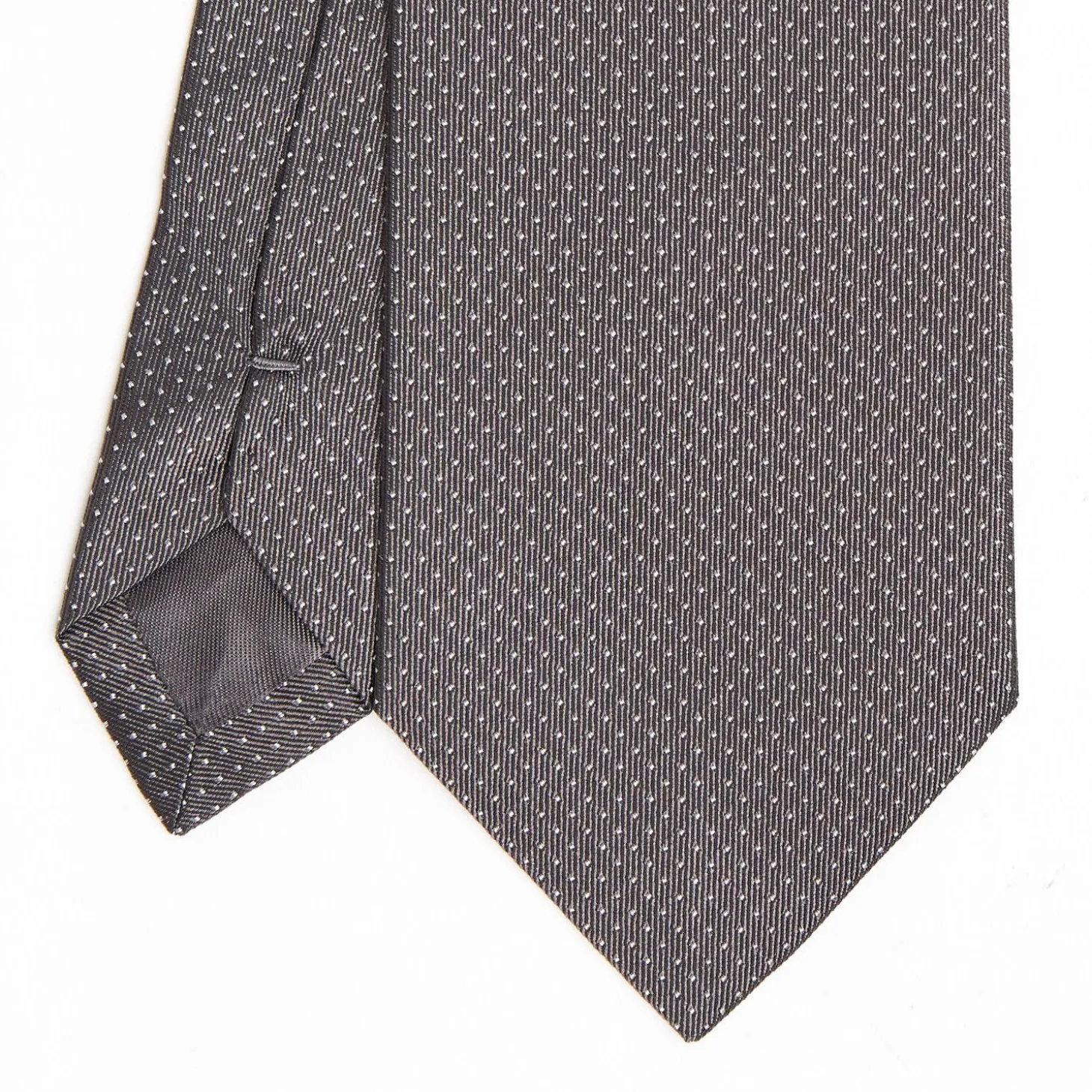 Dark Grey Ceremonial Jacquard Silk Tie - Small Polka Dot Pattern