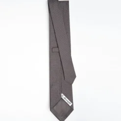 Dark Grey Ceremonial Jacquard Silk Tie - Small Polka Dot Pattern