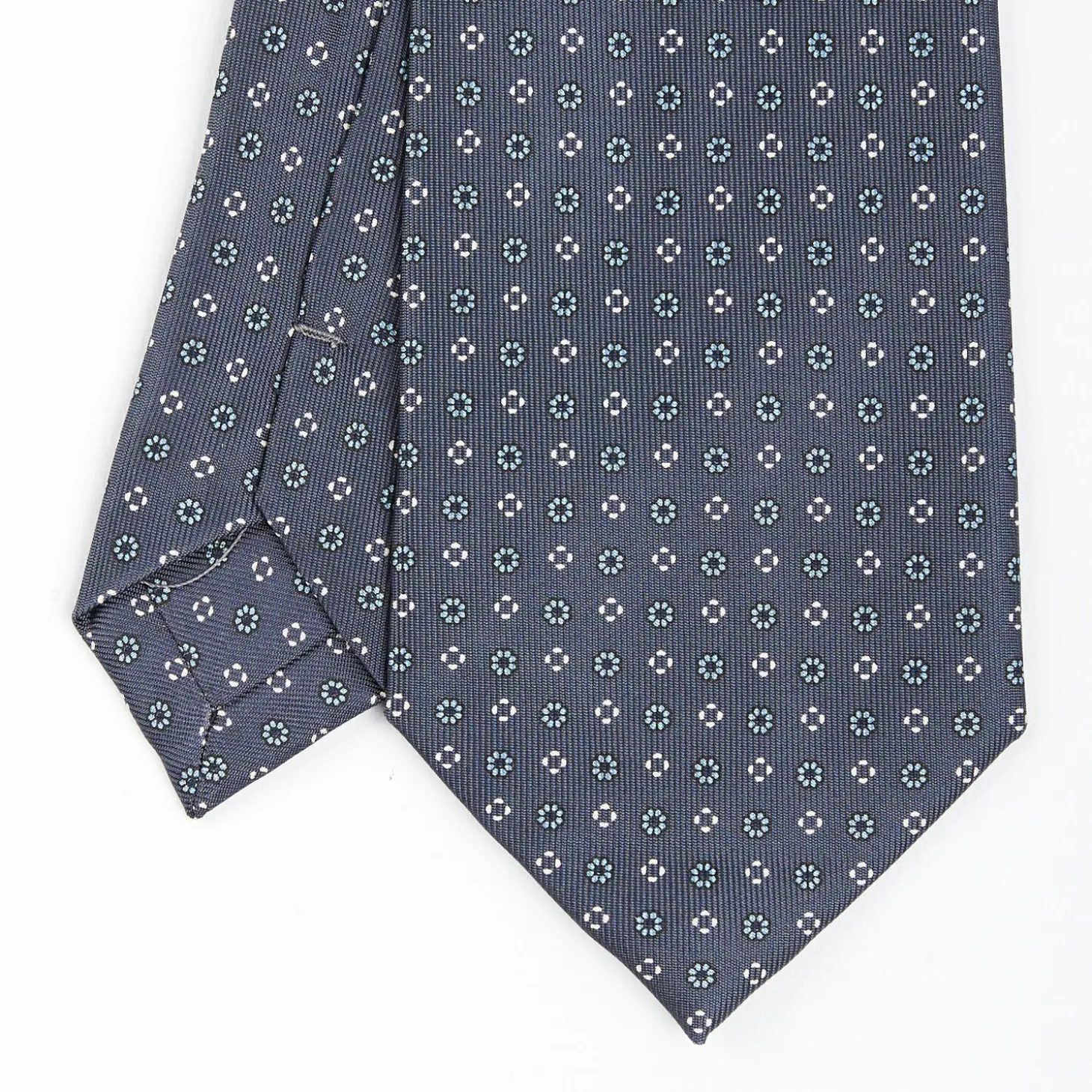 Dark Grey Extra Long Sartorial Silk Tie - Small Flower Pattern