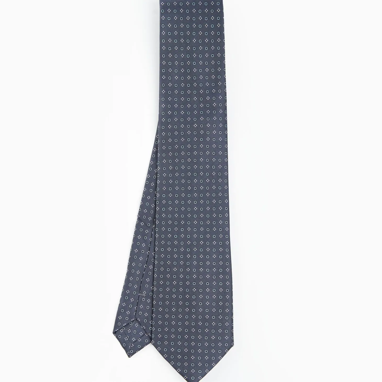 Dark Grey Extra Long Sartorial Silk Tie - Small Flower Pattern