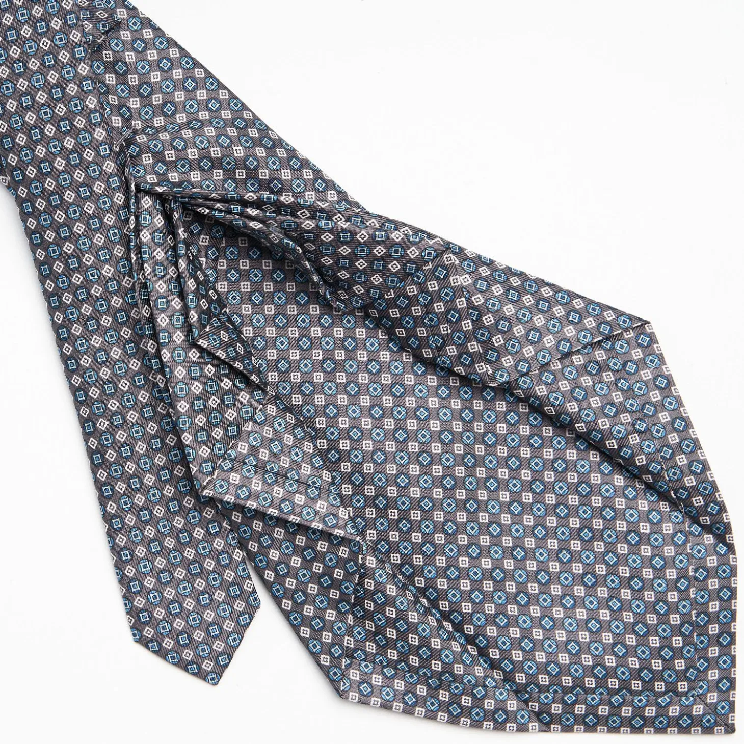 Dark Grey 9 Fold Sartorial Silk Tie - Small Geometric Pattern