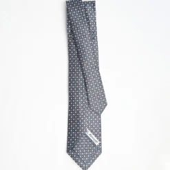 Dark Grey 9 Fold Sartorial Silk Tie - Small Geometric Pattern