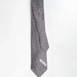 Dark Grey 9 Fold Sartorial Silk Tie - Small Geometric Pattern