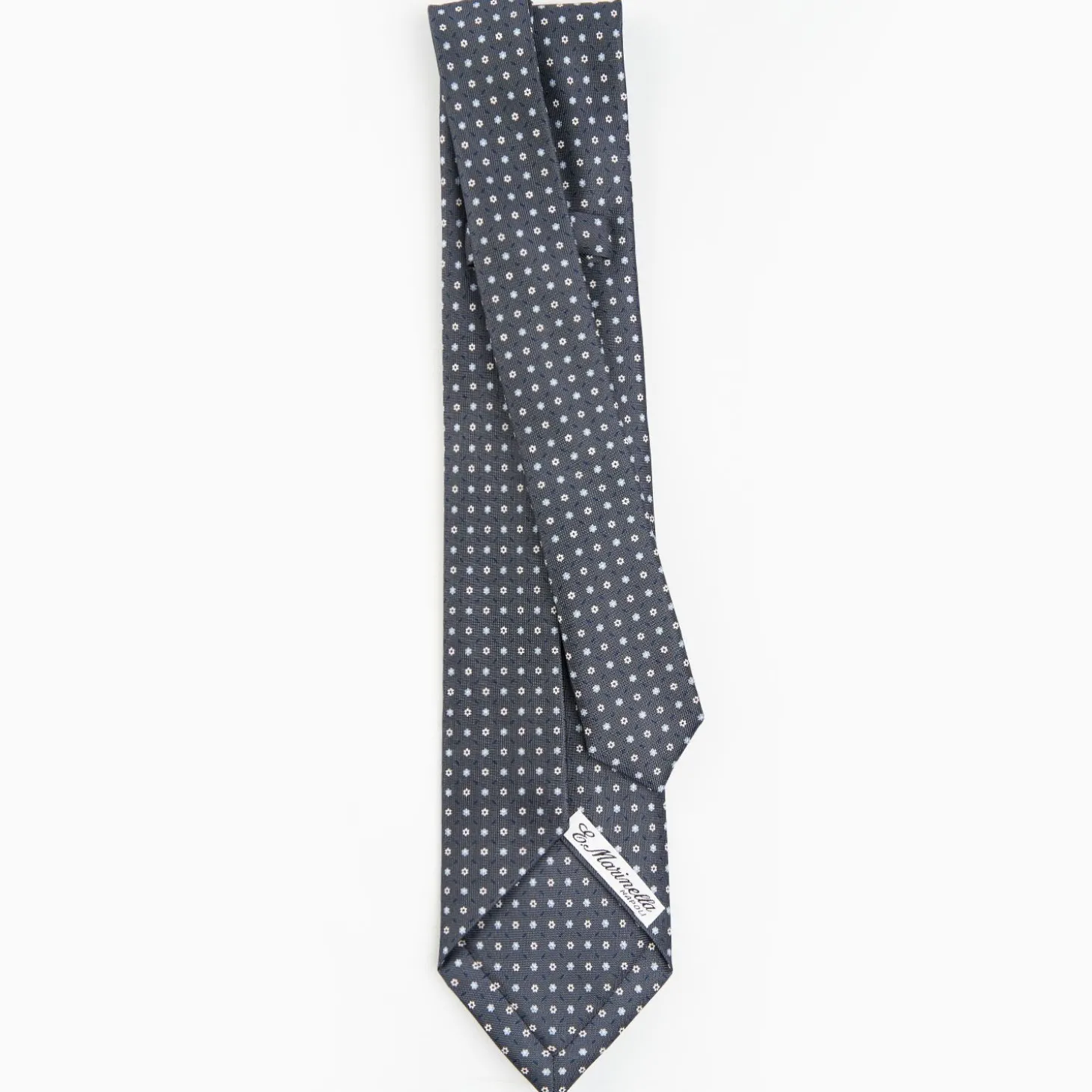 Dark Grey 9 Fold Sartorial Silk Tie Small Flower Pattern