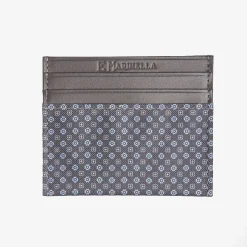 Dark Grey Leather And Silk Credit Card Holder