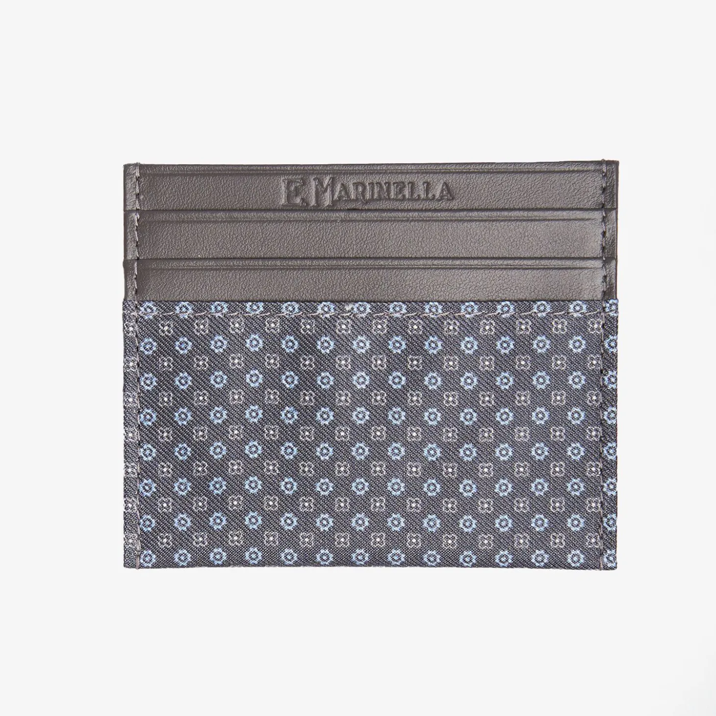 Dark Grey Leather And Silk Credit Card Holder
