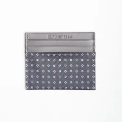 Dark Grey Leather And Silk Credit Card Holder - 5 Compartments