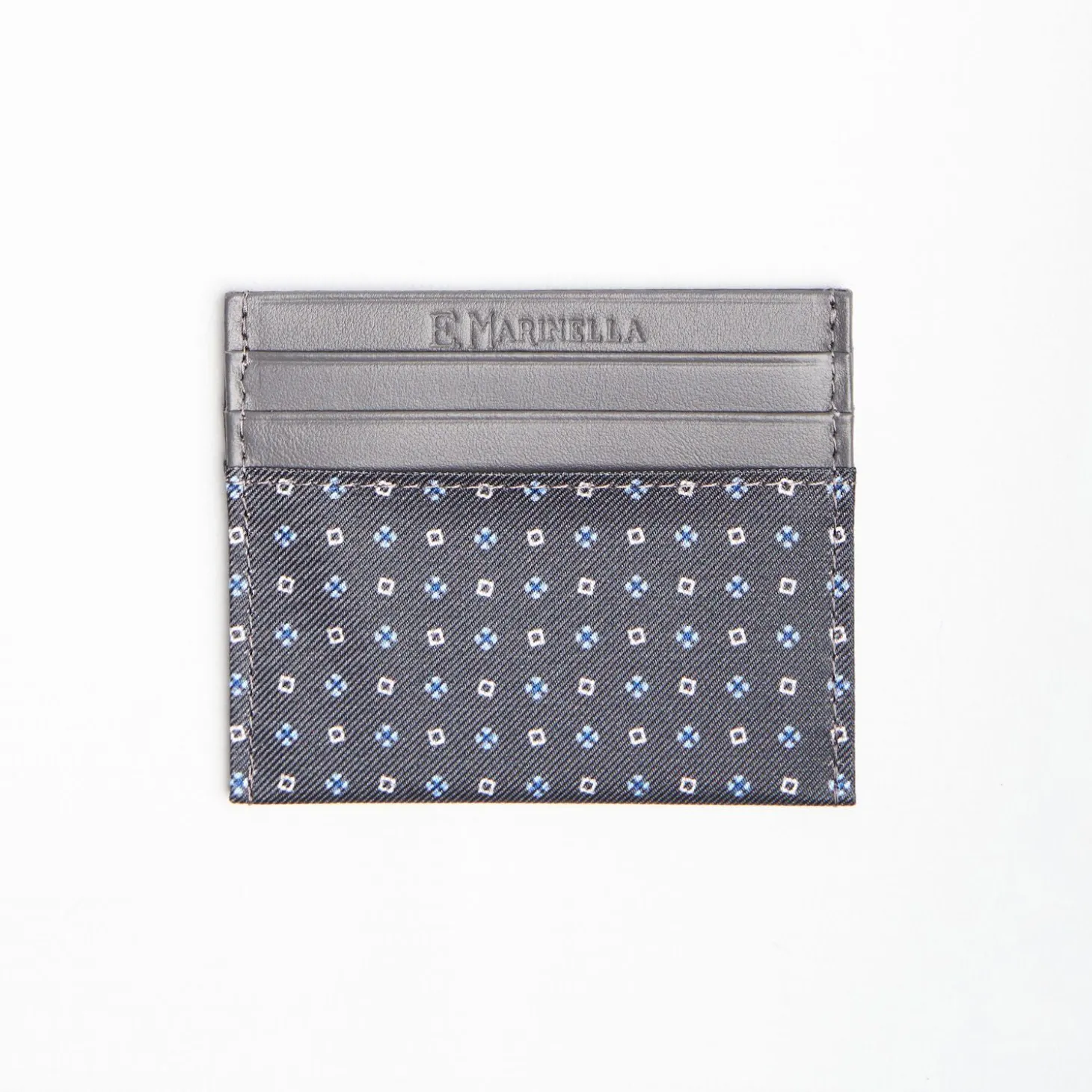Dark Grey Leather And Silk Credit Card Holder - 5 Compartments