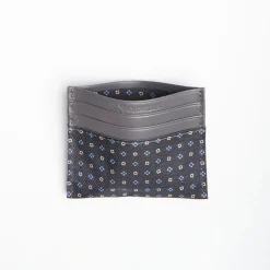 Dark Grey Leather And Silk Credit Card Holder - 5 Compartments