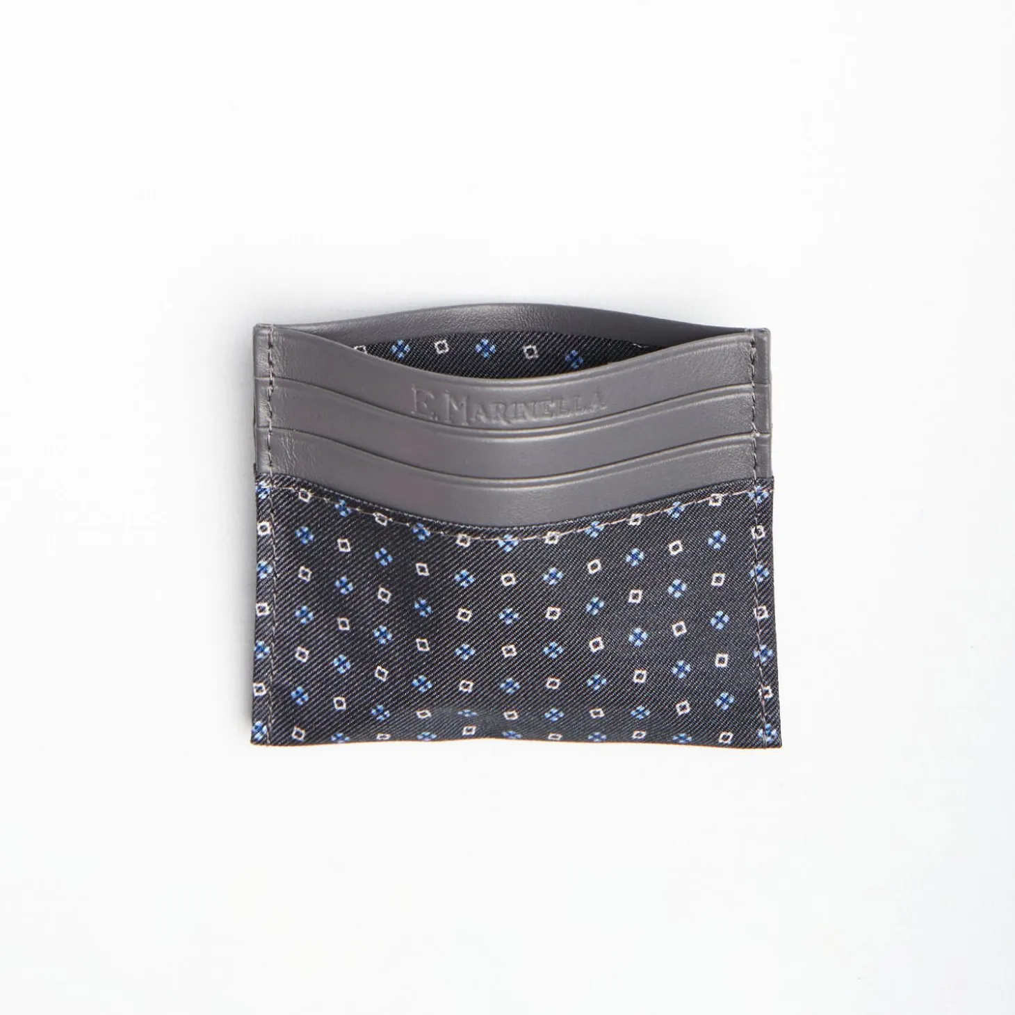Dark Grey Leather And Silk Credit Card Holder - 5 Compartments