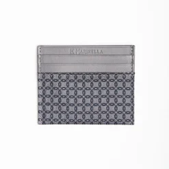 Dark Grey Leather And Silk Credit Card Holder - 5 Compartments