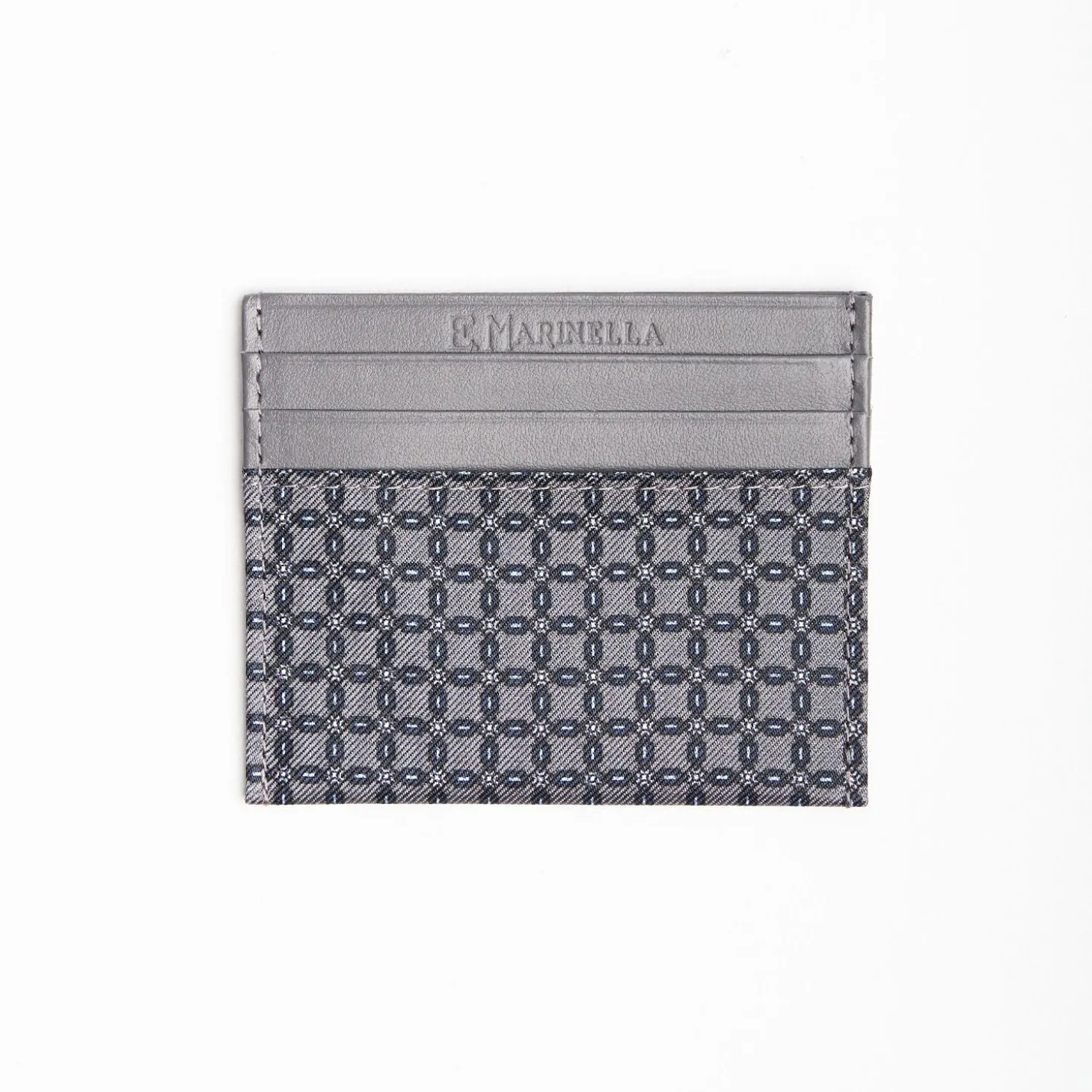 Dark Grey Leather And Silk Credit Card Holder - 5 Compartments