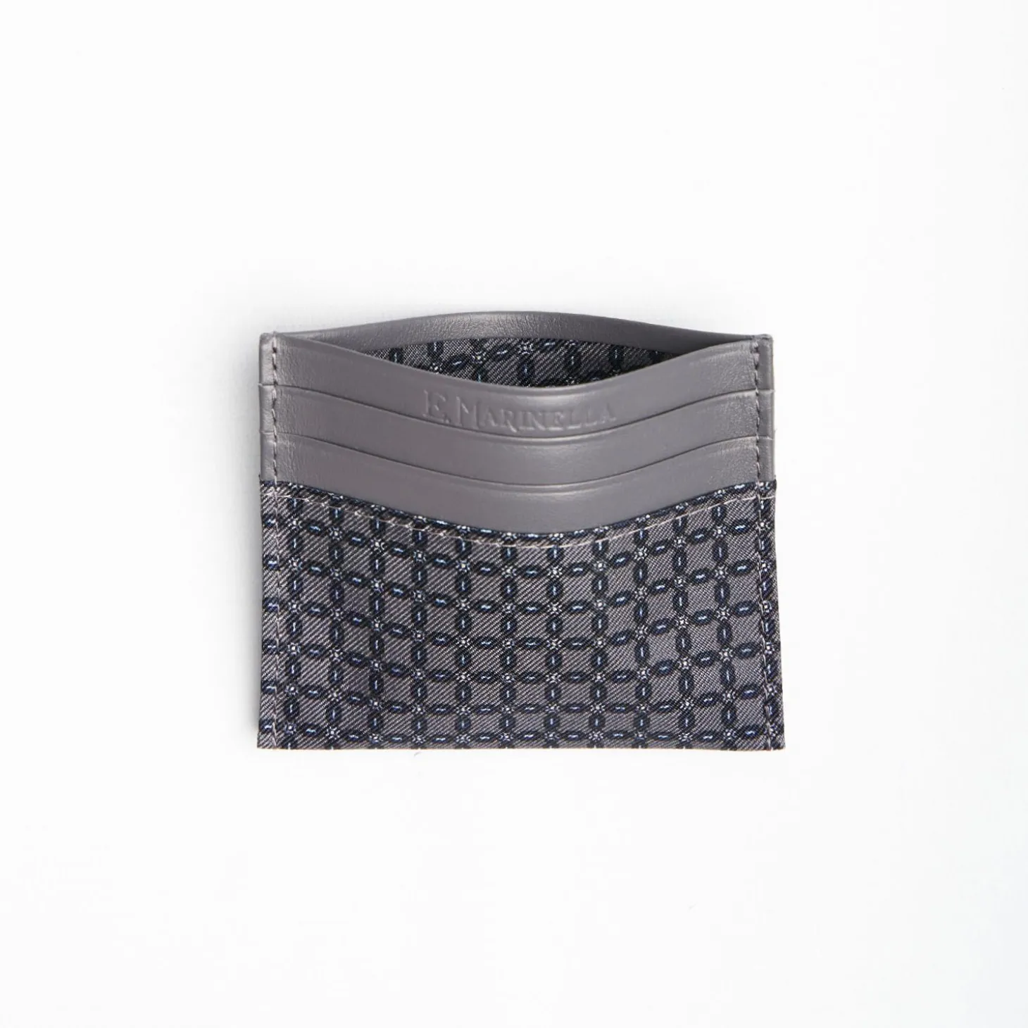 Dark Grey Leather And Silk Credit Card Holder - 5 Compartments