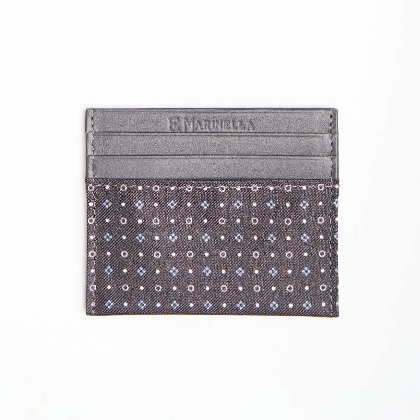 Dark Grey Leather And Silk Credit Card Holder - 5 Compartments