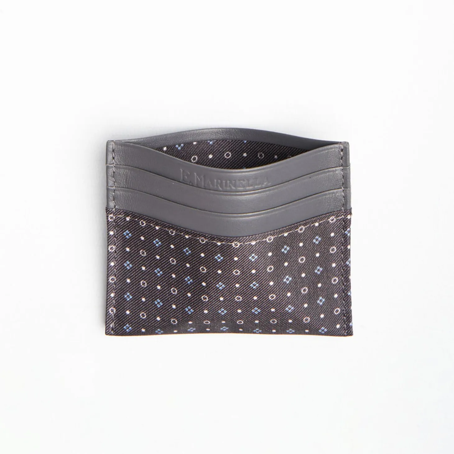 Dark Grey Leather And Silk Credit Card Holder - 5 Compartments
