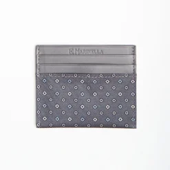 Dark Grey Leather And Silk Credit Card Holder 5 Compartments