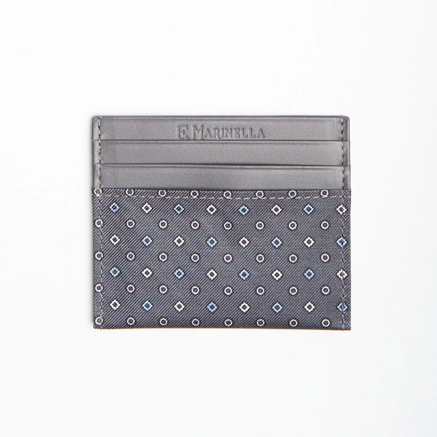 Dark Grey Leather And Silk Credit Card Holder 5 Compartments