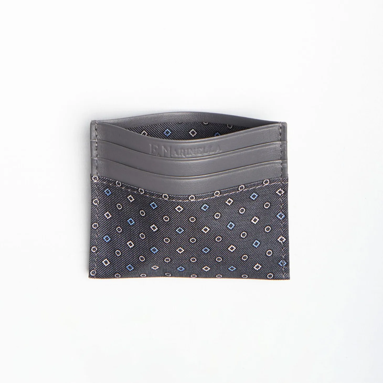 Dark Grey Leather And Silk Credit Card Holder 5 Compartments