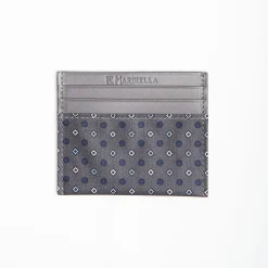 Dark Grey Leather And Silk Credit Card Holder 5 Compartments