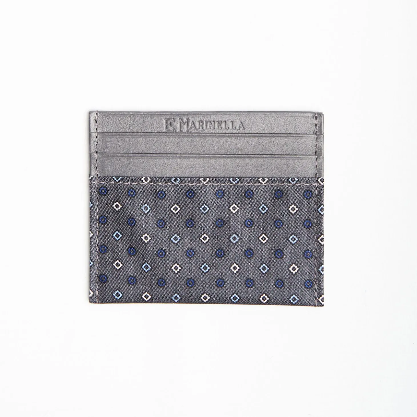 Dark Grey Leather And Silk Credit Card Holder 5 Compartments