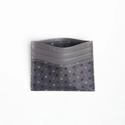 Dark Grey Leather And Silk Credit Card Holder 5 Compartments