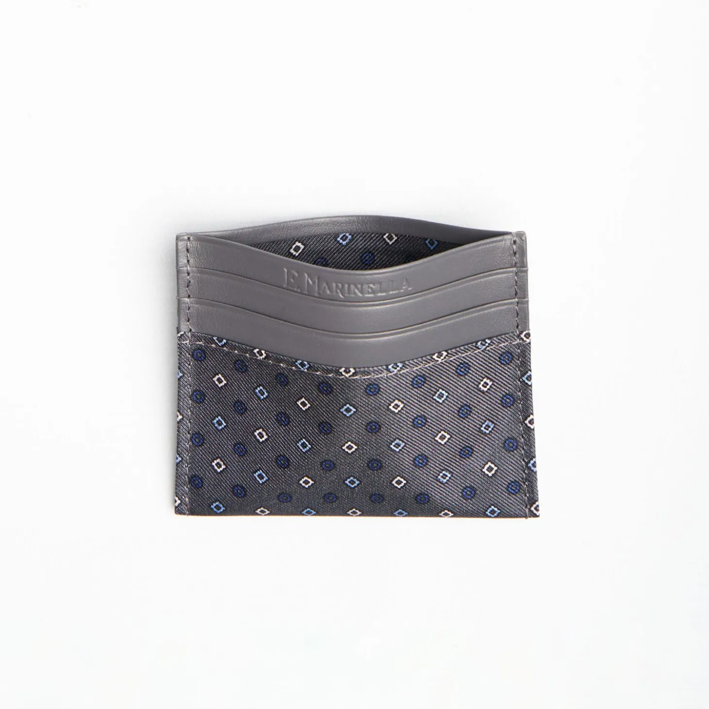 Dark Grey Leather And Silk Credit Card Holder 5 Compartments