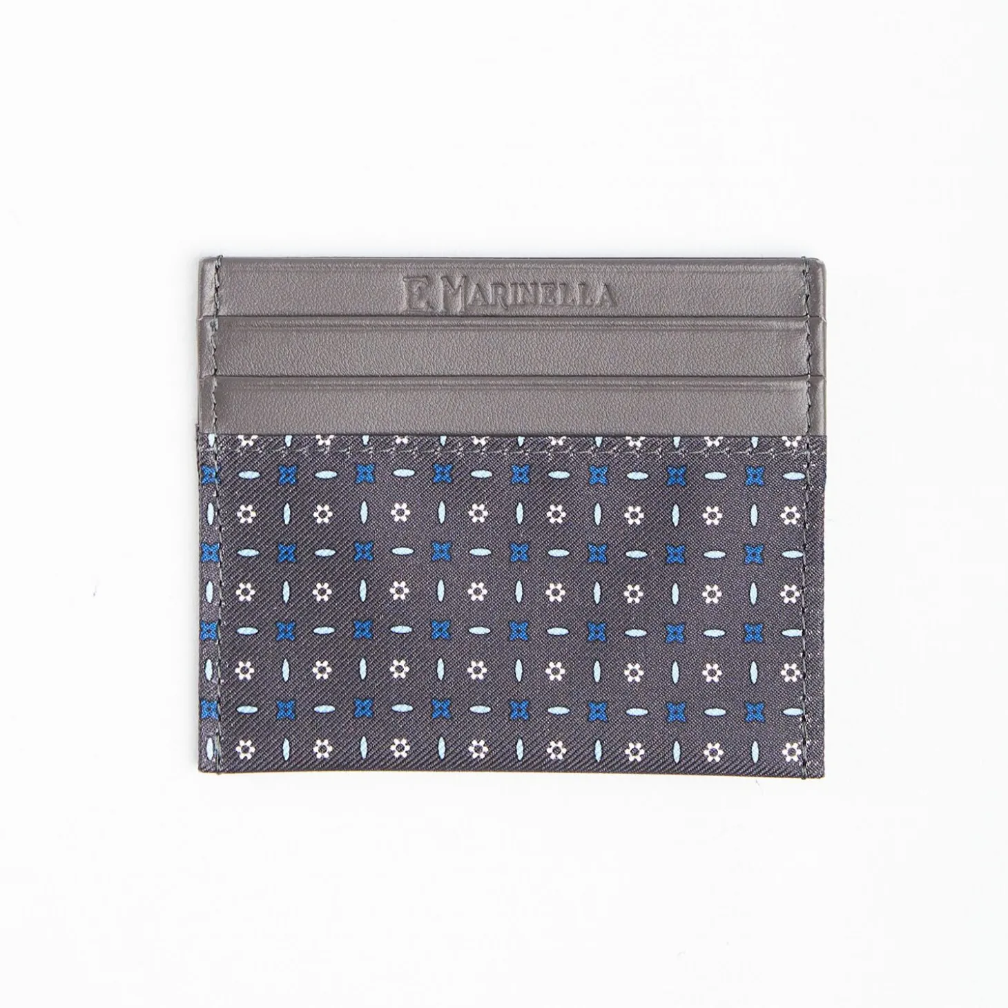 Dark Grey Leather And Silk Credit Card Holder - 5 Compartments