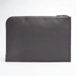 Dark Grey Leather Portfolio With Strap