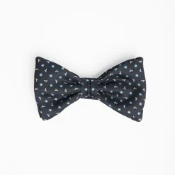 Dark Grey Pre-Knotted Silk Bowtie - Small Flower Pattern