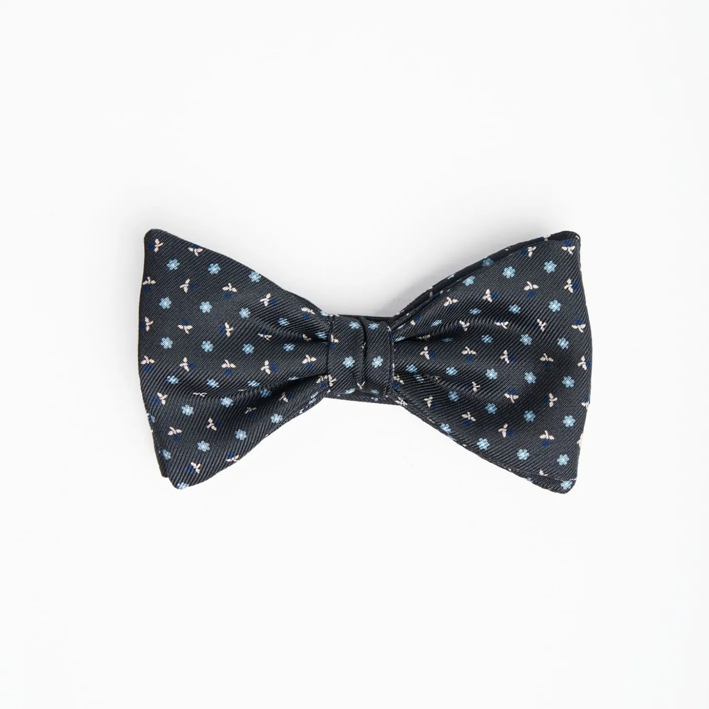 Dark Grey Pre-Knotted Silk Bowtie - Small Flower Pattern