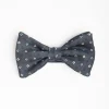 Dark Grey Pre-Knotted Silk Bowtie - Small Flower Pattern