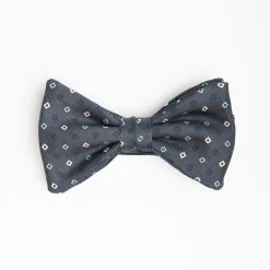 Dark Grey Pre-Knotted Silk Bowtie - Small Flower Pattern