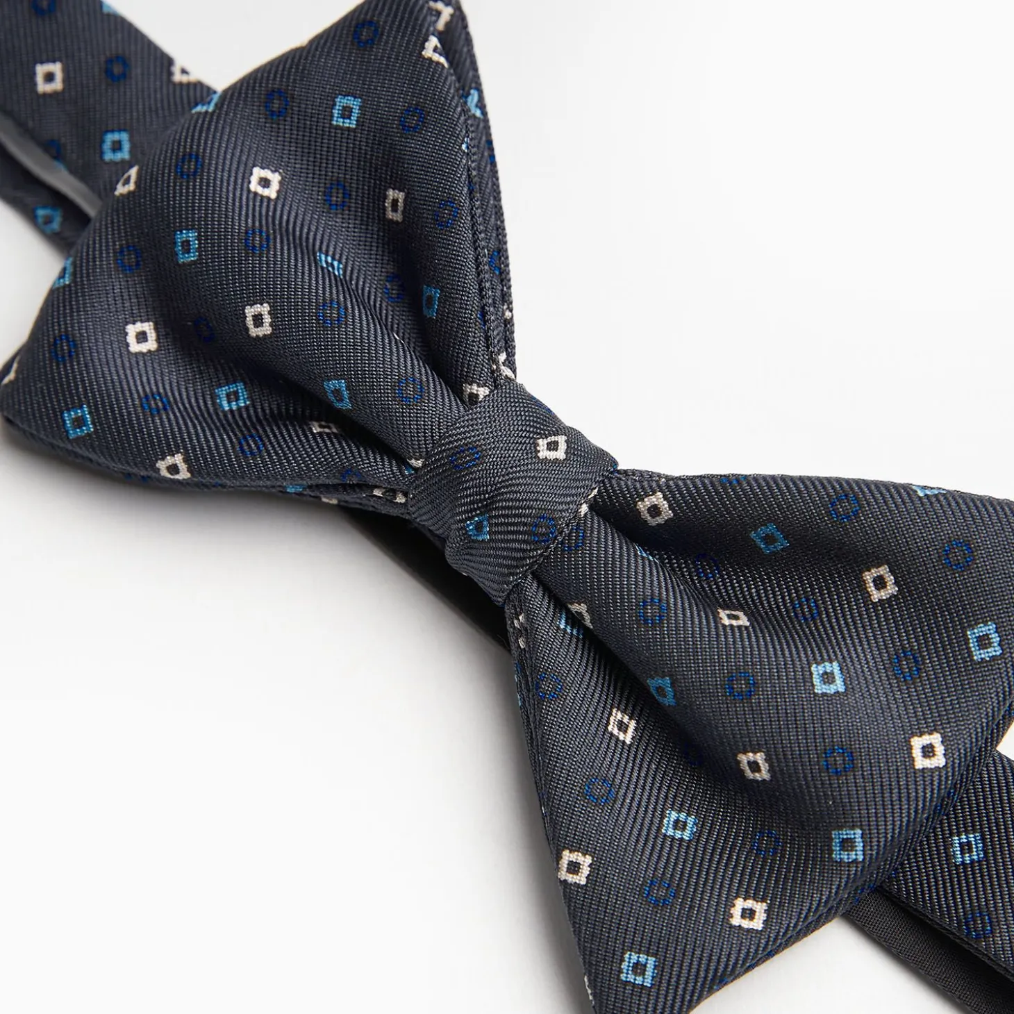 Dark Grey Pre-Knotted Silk Bowtie - Small Flower Pattern