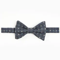 Dark Grey Pre-Knotted Silk Bowtie - Small Flower Pattern