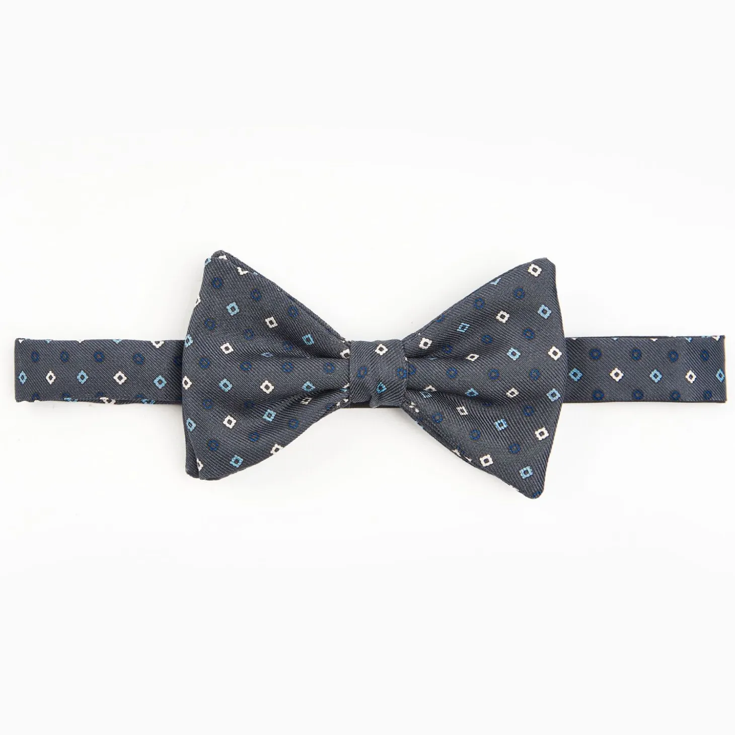 Dark Grey Pre-Knotted Silk Bowtie - Small Flower Pattern
