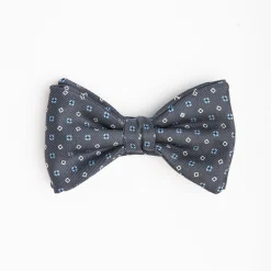 Dark Grey Pre-Knotted Silk Bowtie - Small Flower Pattern