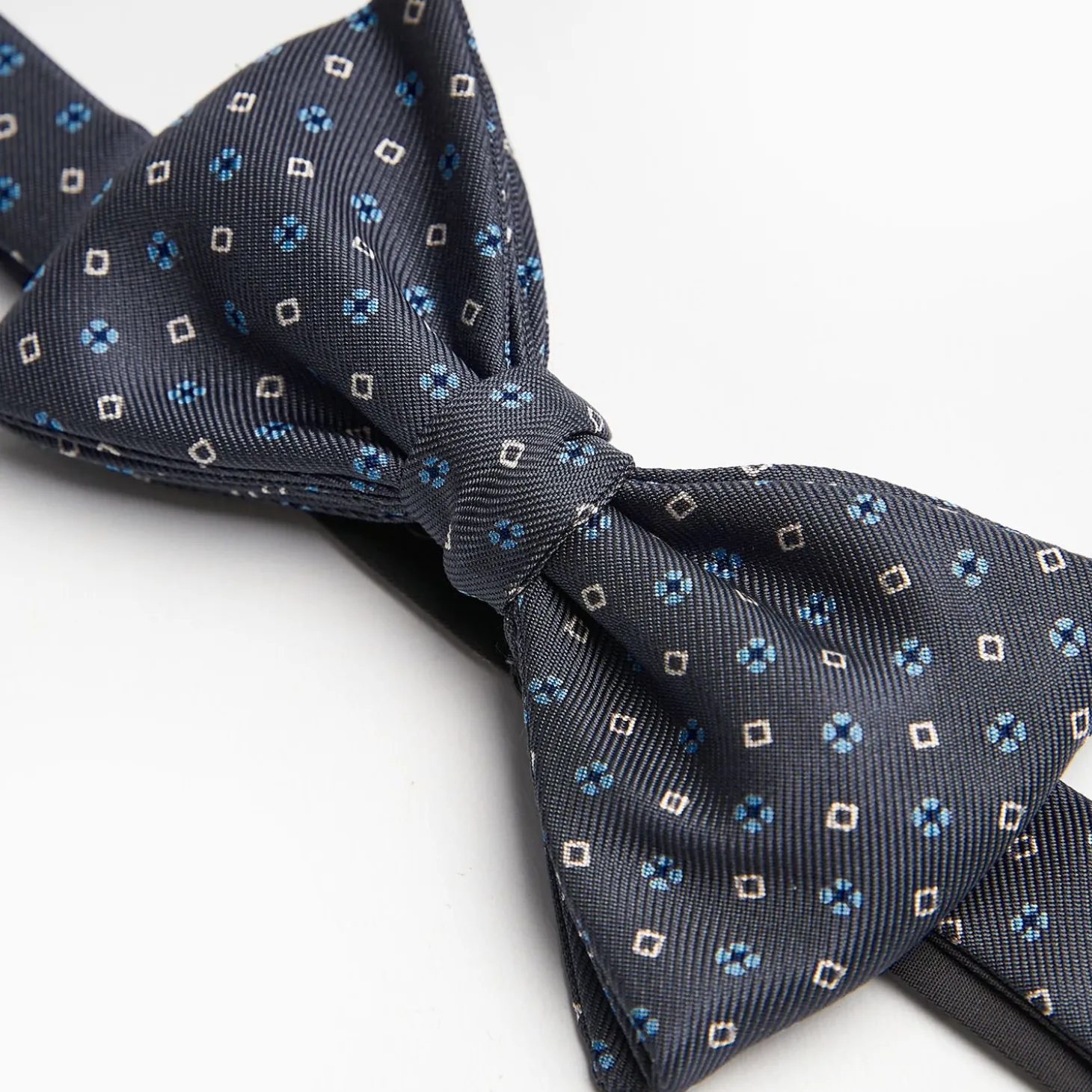 Dark Grey Pre-Knotted Silk Bowtie - Small Flower Pattern