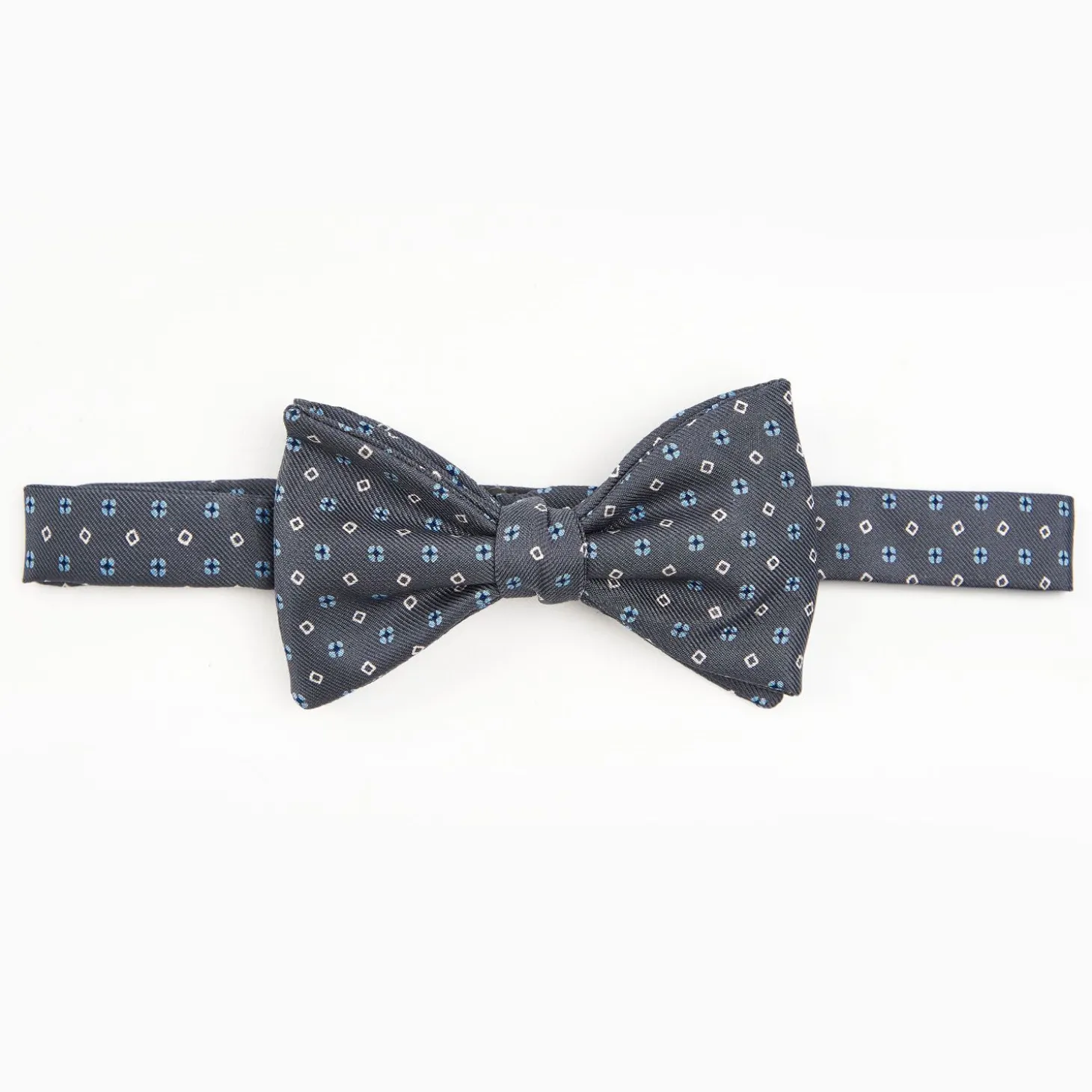 Dark Grey Pre-Knotted Silk Bowtie - Small Flower Pattern
