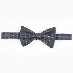 Dark Grey Pre-Knotted Silk Bowtie - Small Flower Pattern