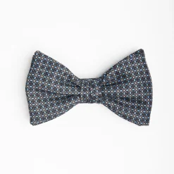 Dark Grey Pre-Knotted Silk Bowtie - Small Geometric Pattern