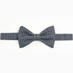 Dark Grey Pre-Knotted Silk Bowtie - Small Geometric Pattern