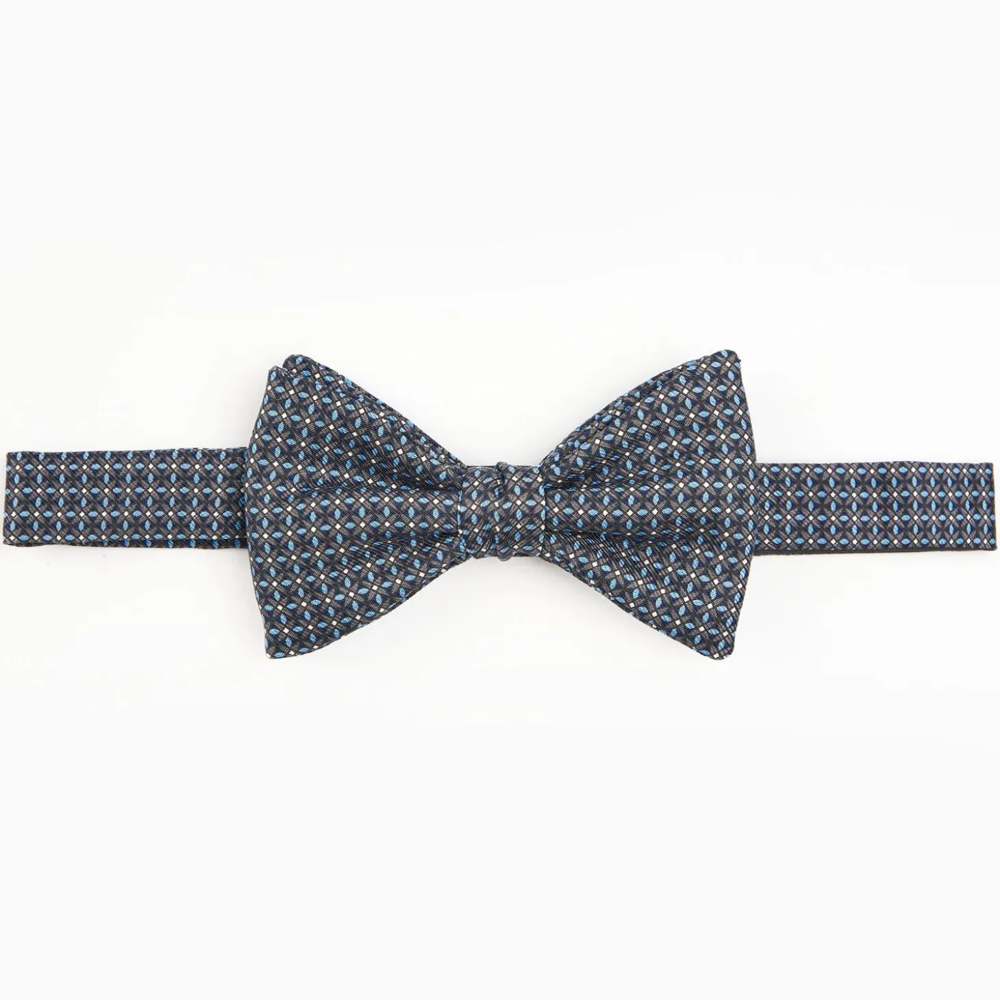 Dark Grey Pre-Knotted Silk Bowtie - Small Geometric Pattern