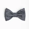 Dark Grey Pre-Knotted Silk Bowtie - Small Flower Pattern