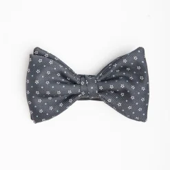 Dark Grey Pre-Knotted Silk Bowtie - Small Flower Pattern
