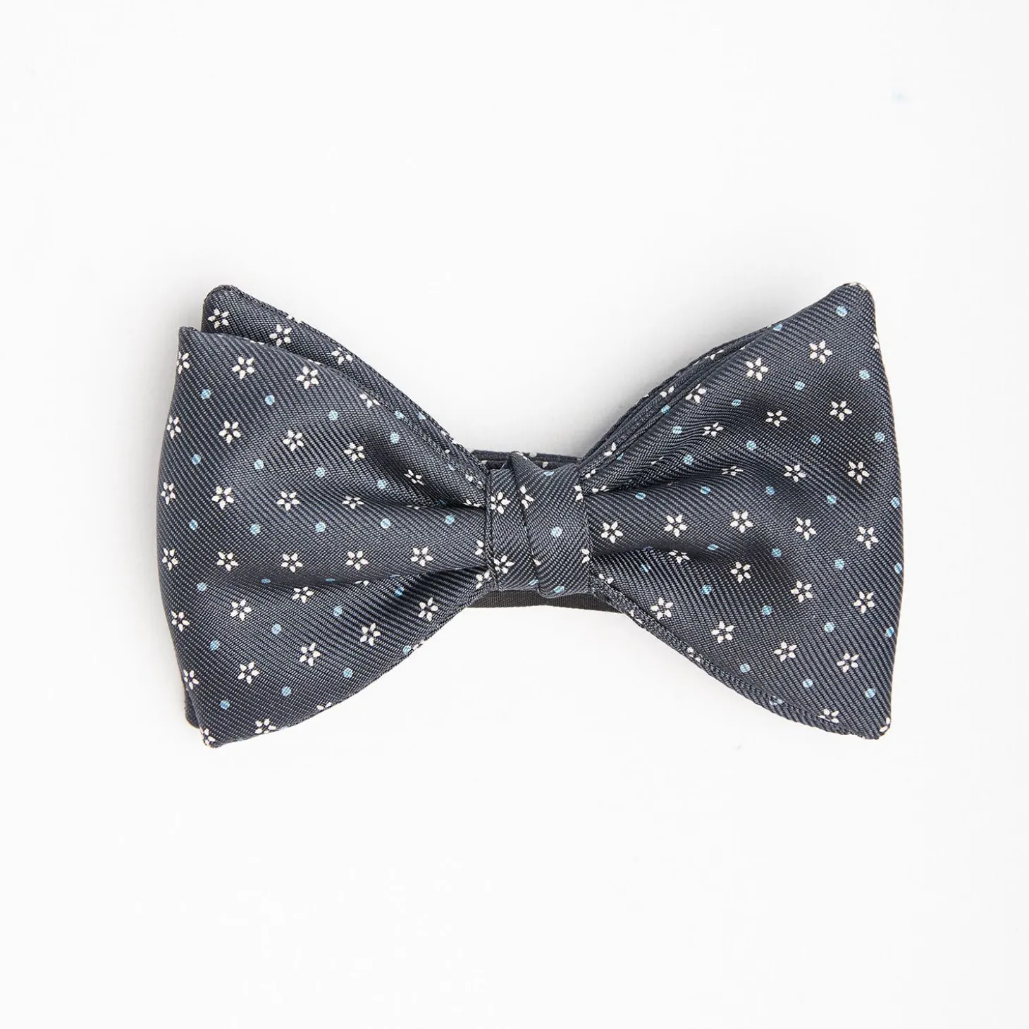 Dark Grey Pre-Knotted Silk Bowtie - Small Flower Pattern